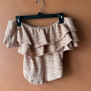 Free People Peach Ruffle Off-Shoulder Top